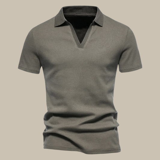 Herenpolo van Merino Wol met Korte Mouwen en V-hals voor Casual en Semi-Formele Gelegenheden – LORENZO CLASSIC - Glamorix