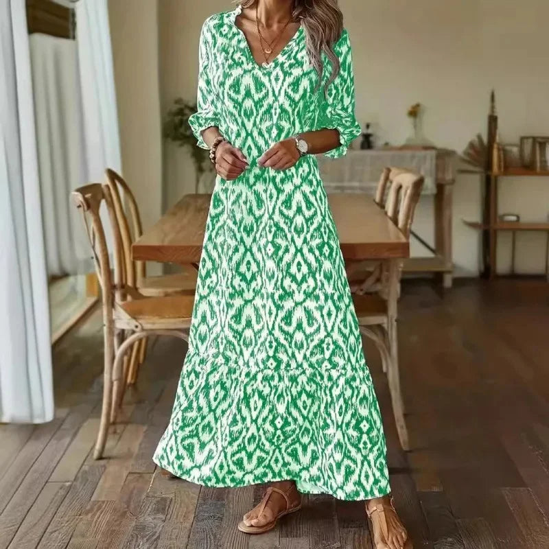 Luchtige dames zomerjurk met V-hals en halve mouwen – SOLENA BREEZE - Glamorix