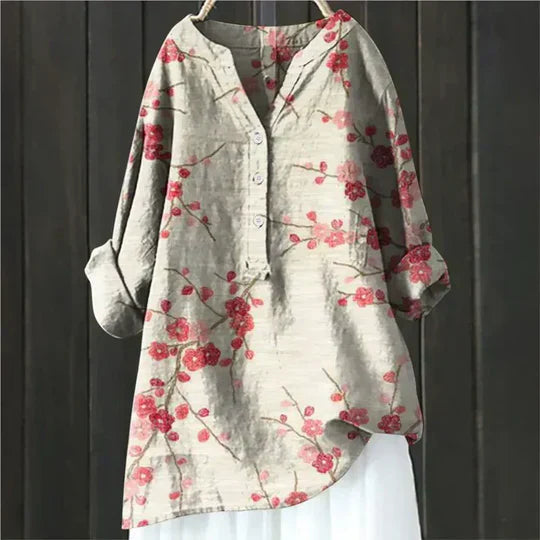 Dames tuniekblouse met knoopsluiting en ronde zoom – AMARA FLOW - Glamorix