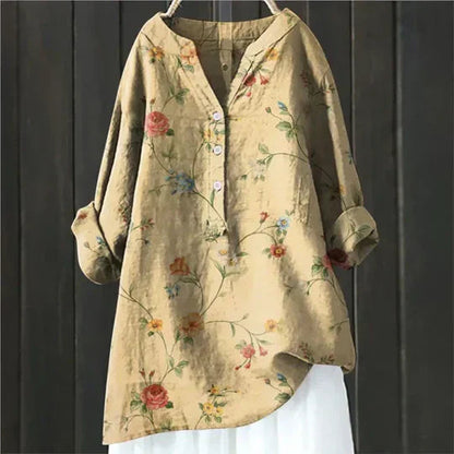 Dames tuniekblouse met knoopsluiting en ronde zoom – AMARA FLOW - Glamorix