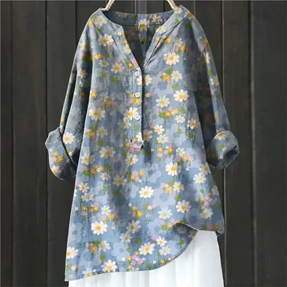Dames tuniekblouse met knoopsluiting en ronde zoom – AMARA FLOW - Glamorix