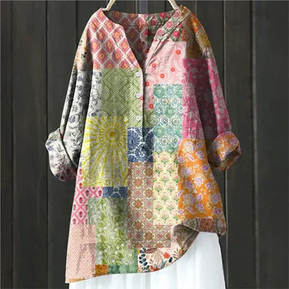 Dames tuniekblouse met knoopsluiting en ronde zoom – AMARA FLOW - Glamorix