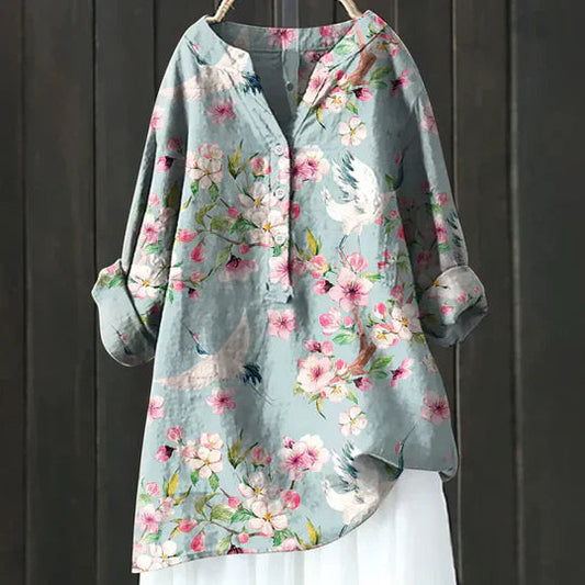 Dames tuniekblouse met knoopsluiting en ronde zoom – AMARA FLOW - Glamorix