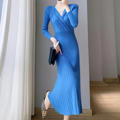 EVIE - Elegante geribde wikkel midi-jurk
