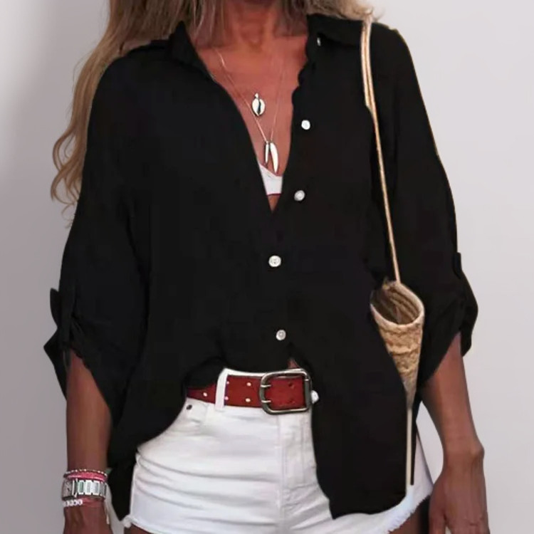 Casual linnen damesblouse met opgerolde mouwen – LioraLinnen - Glamorix