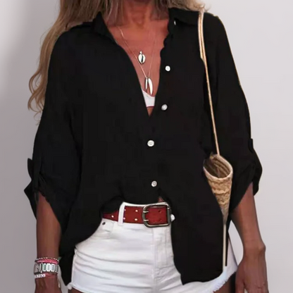 Casual linnen damesblouse met opgerolde mouwen – LioraLinnen - Glamorix