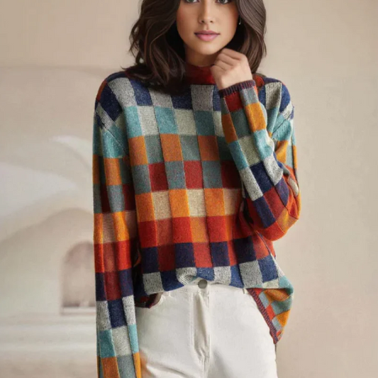 ADALYNN - Jersey de cuello alto con diseño colorido para mujeres - Glamorix