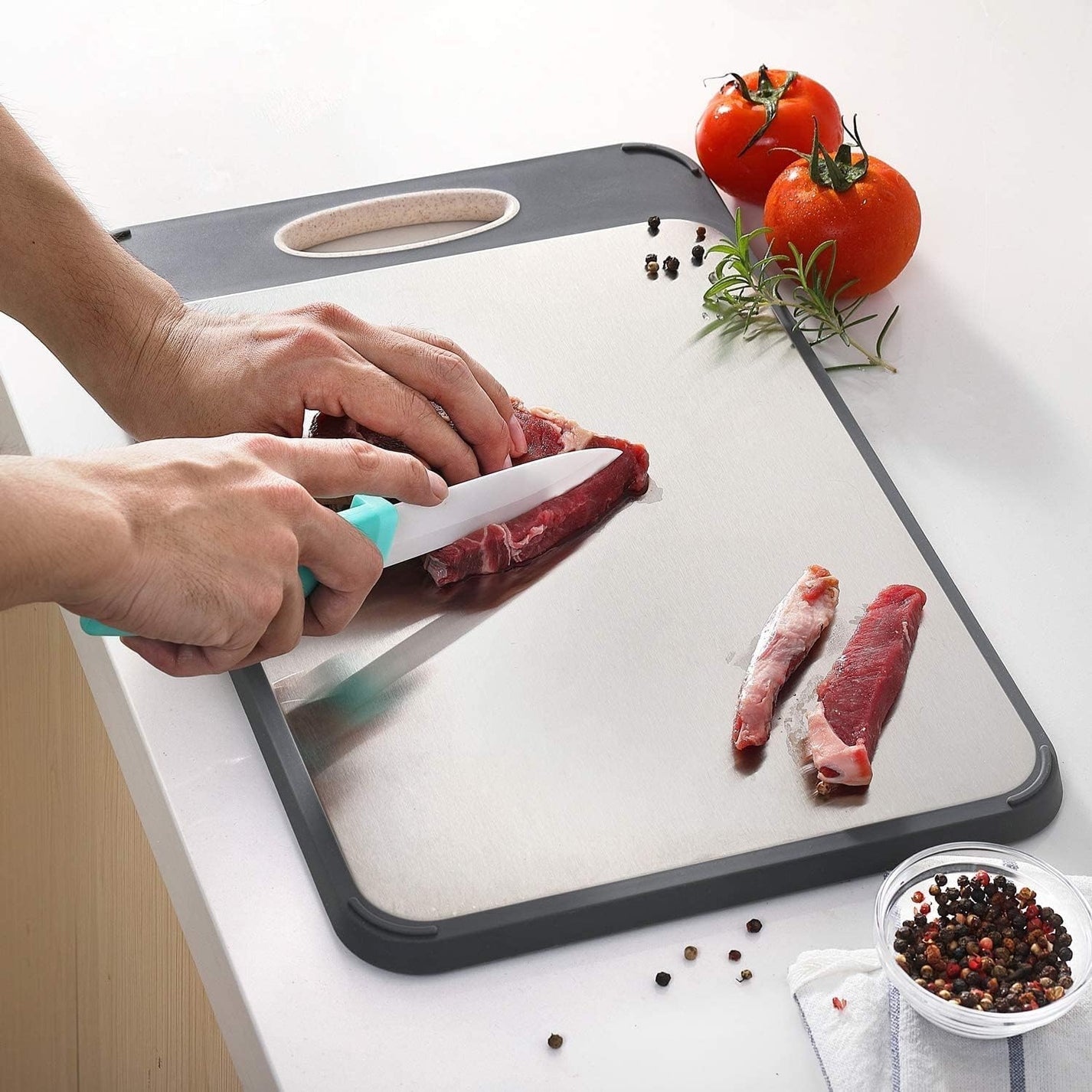 Hygiënische dubbele snijplank met antislip en opvanggroeven – CLEANCUT DUO - Glamorix