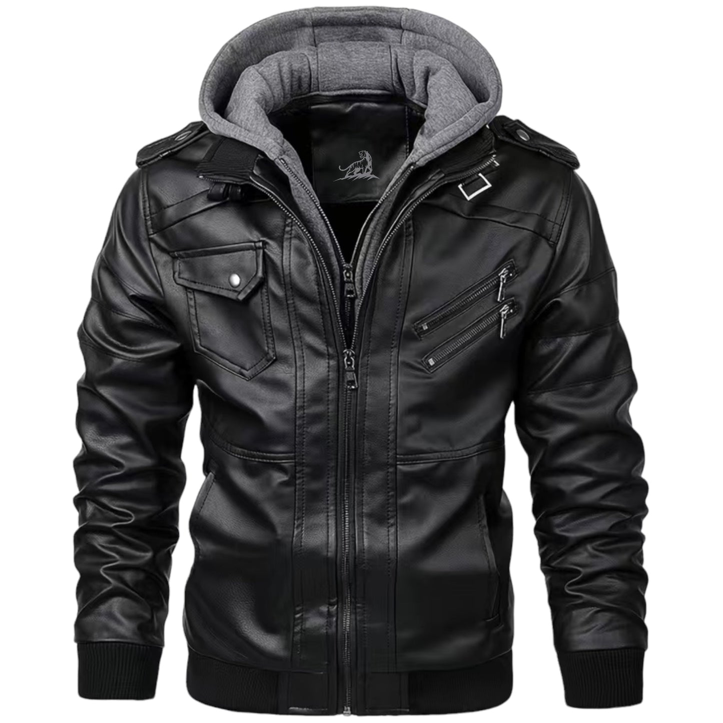 CADE - Leren jack met capuchon en ritssluiting voor een stoere look