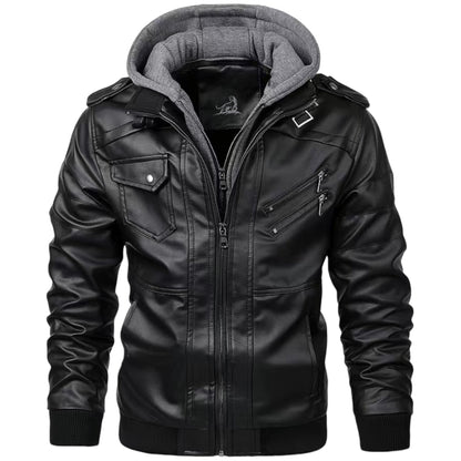 CADE - Leren jack met capuchon en ritssluiting voor een stoere look