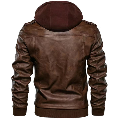 CADE - Leren jack met capuchon en ritssluiting voor een stoere look