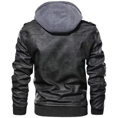 CADE - Leren jack met capuchon en ritssluiting voor een stoere look