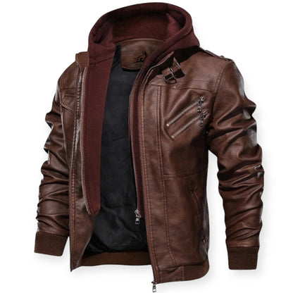 CADE - Leren jack met capuchon en ritssluiting voor een stoere look