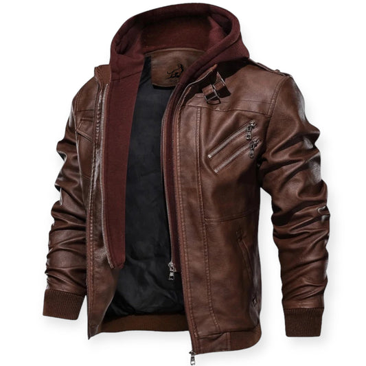 CADE - Leren jack met capuchon en ritssluiting voor een stoere look