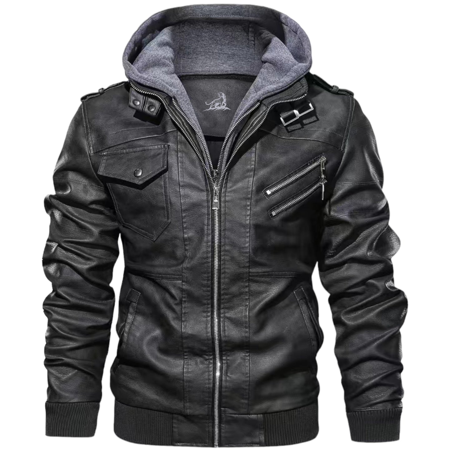 CADE - Leren jack met capuchon en ritssluiting voor een stoere look