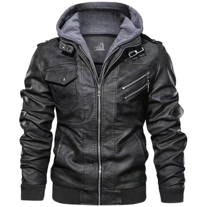 CADE - Leren jack met capuchon en ritssluiting voor een stoere look