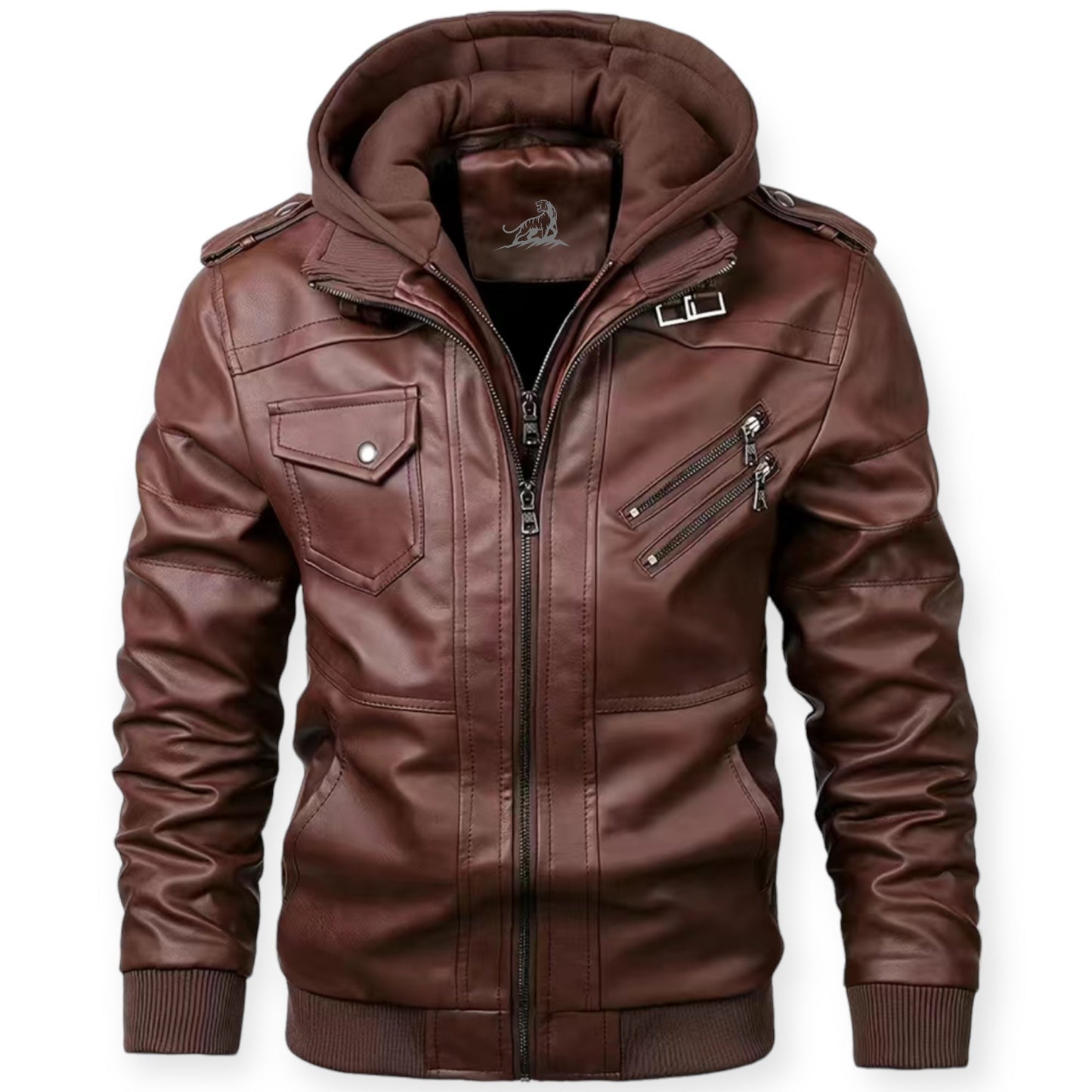 CADE - Leren jack met capuchon en ritssluiting voor een stoere look