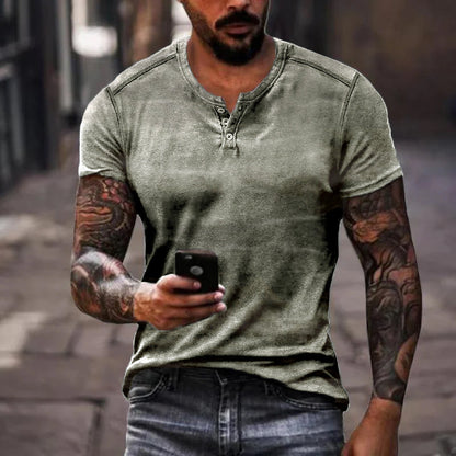Casual T-shirt met Henley Kraag en Comfortabele Pasvorm voor de Moderne Man – NOLAN CLASSIC - Glamorix