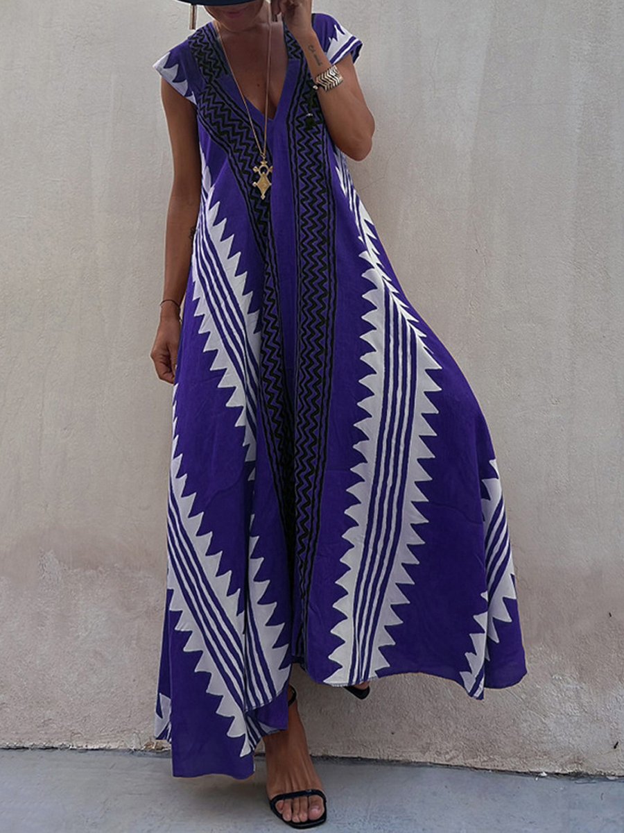 Luchtige maxi damesjurk met diepe V-hals en wijde mouwen – ALMA VIVA - Glamorix