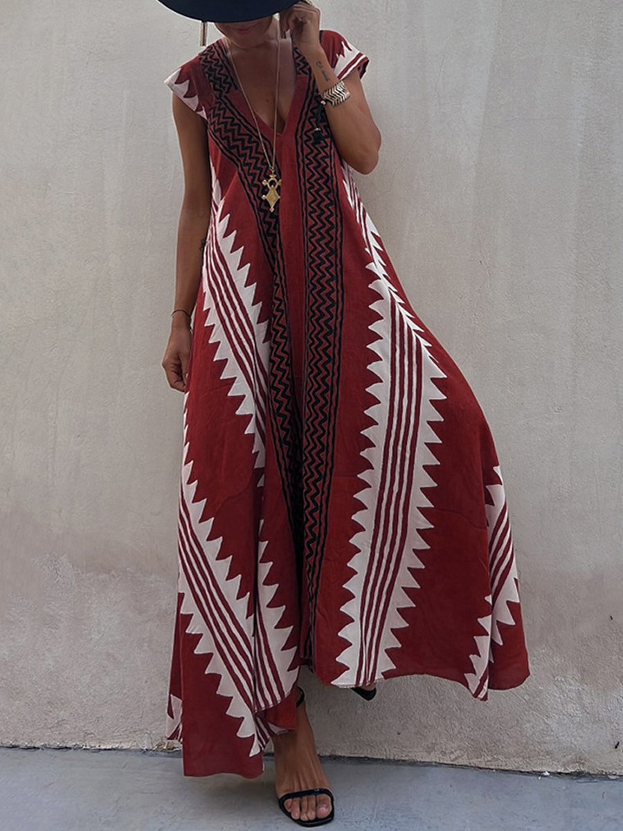 Luchtige maxi damesjurk met diepe V-hals en wijde mouwen – ALMA VIVA - Glamorix