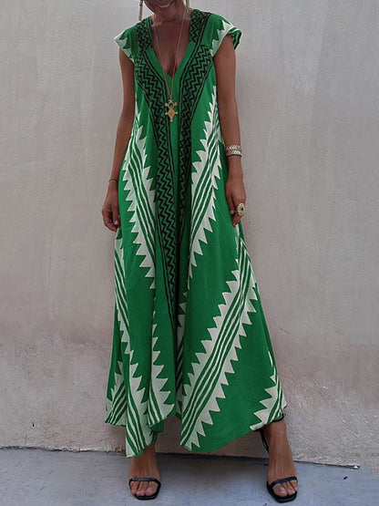 Luchtige maxi damesjurk met diepe V-hals en wijde mouwen – ALMA VIVA - Glamorix