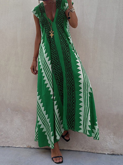 Luchtige maxi damesjurk met diepe V-hals en wijde mouwen – ALMA VIVA - Glamorix