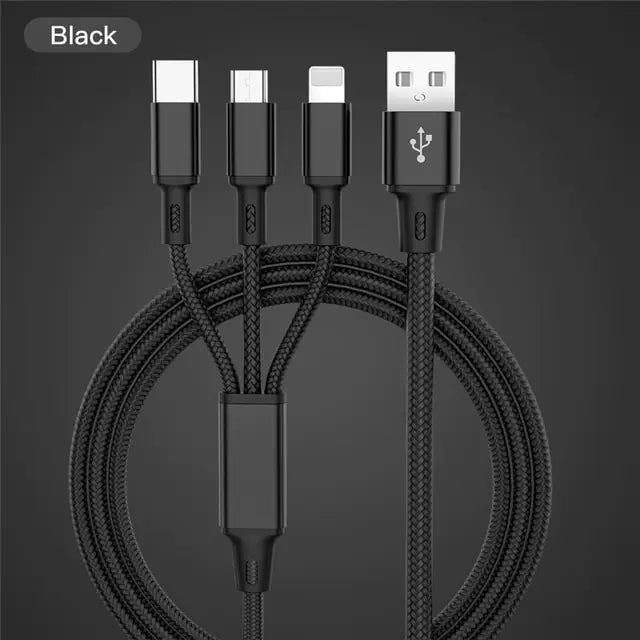 3-in-1 USB Kabel voor iPhone en Android - Alles-in-één oplaadkabel voor meerdere apparaten