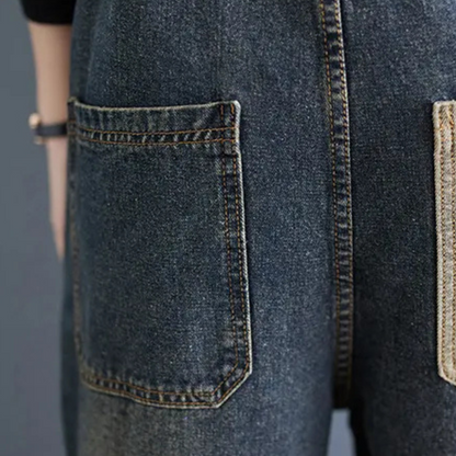 LOU - Vintage denim patchwork tuinbroek voor dames