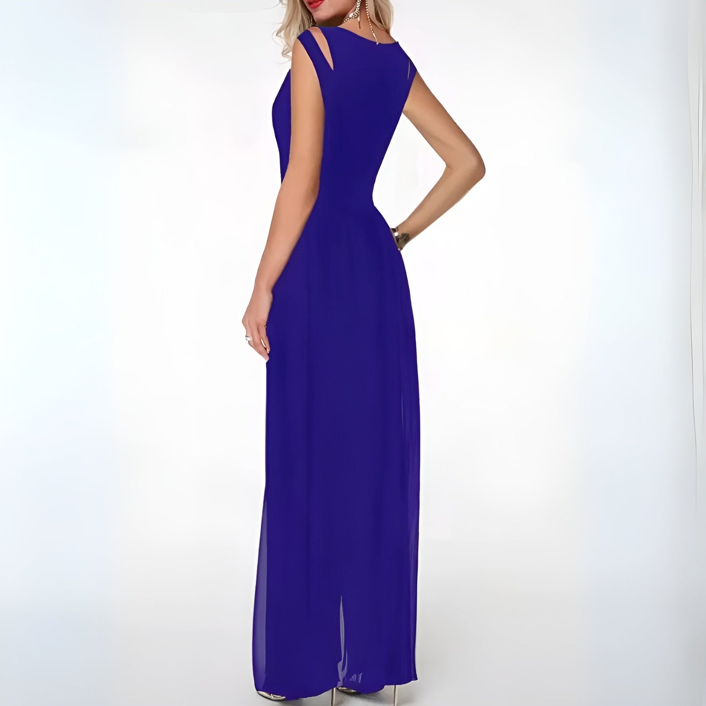 ELODIE - Soepelvallende mouwloze chiffon maxi-jurk voor dames