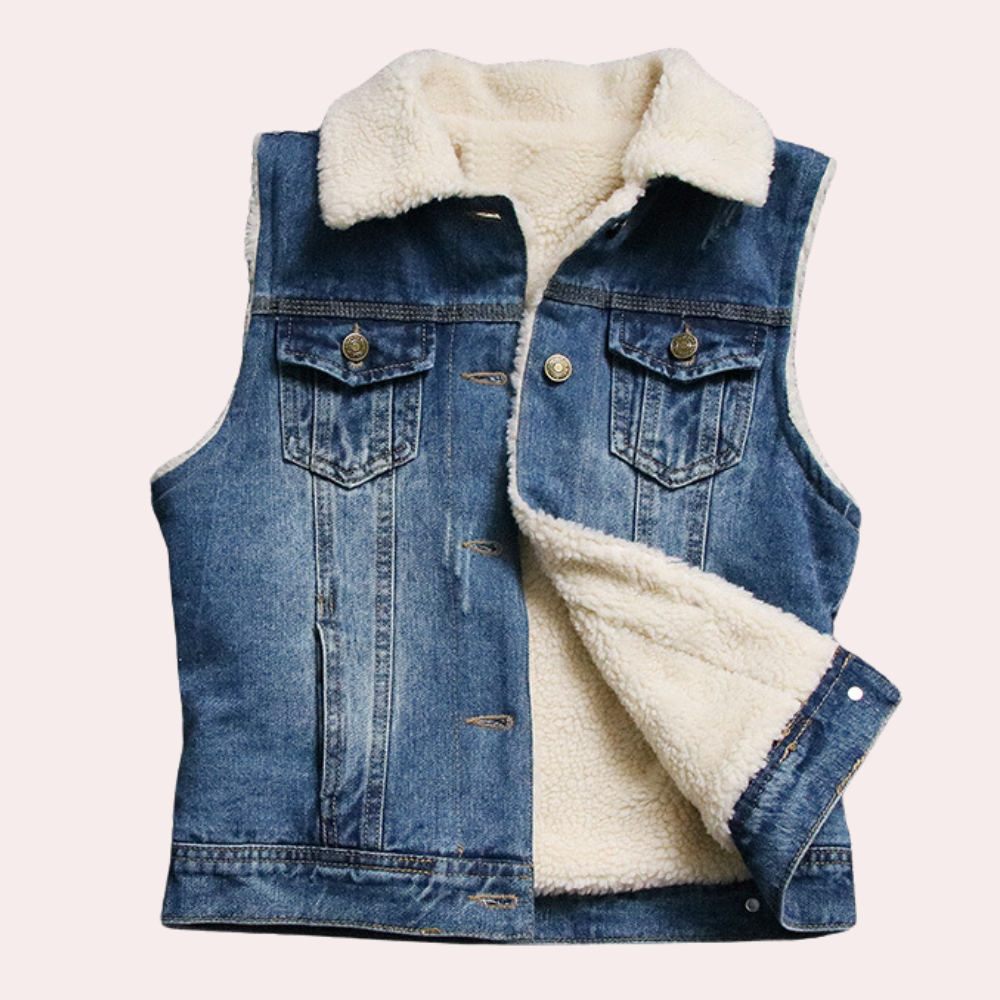 Mouwloos dames denim vest met stoere uitstraling – RAVÉNA - Glamorix