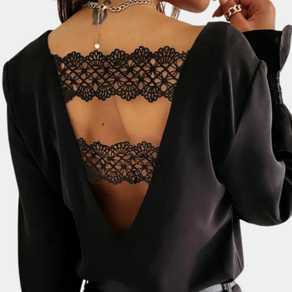 CELINE - Elegante V-hals blouse met lange mouwen