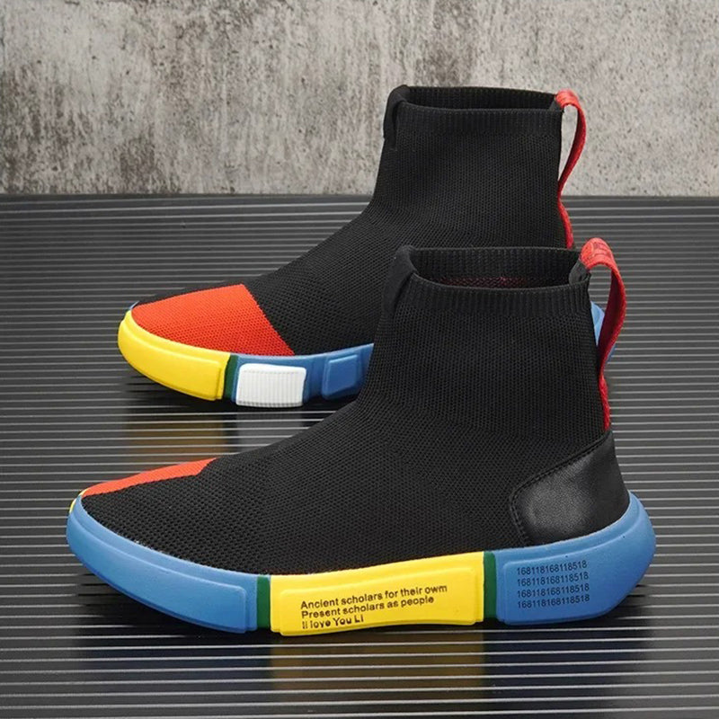 Herensneakers met sokdesign en kleurrijke zool – RAYNOR FLEX - Glamorix