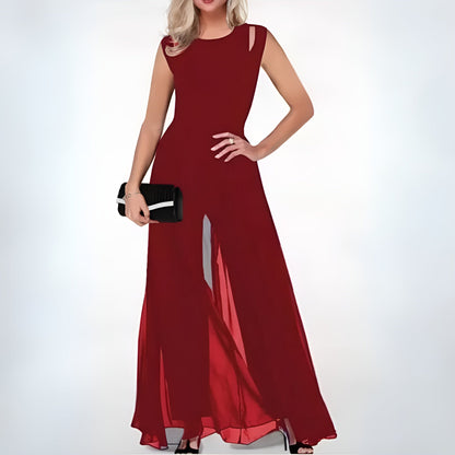 ELODIE - Soepelvallende mouwloze chiffon maxi-jurk voor dames