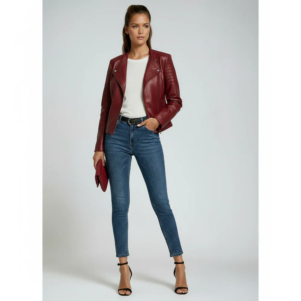 ELLENA – Dames leren jas met tijdloze pasvorm en stoere look - Glamorix