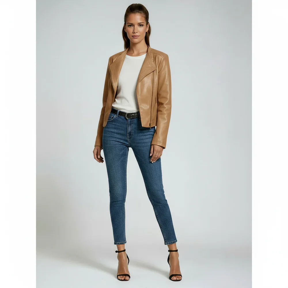 ELLENA – Dames leren jas met tijdloze pasvorm en stoere look - Glamorix