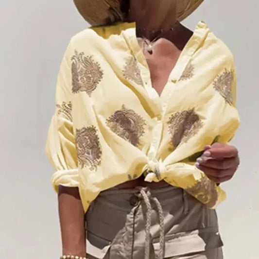 Losvallende damesblouse met borduursel en bohemian charme – NOÉMI FOLK - Glamorix