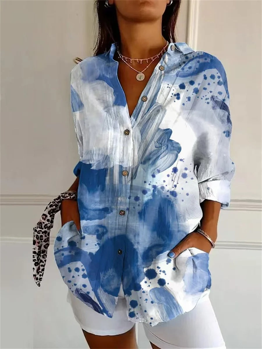 Vrouwelijke dames blouse met kleurrijke bloemenprint – FLORIA BLOOM - Glamorix
