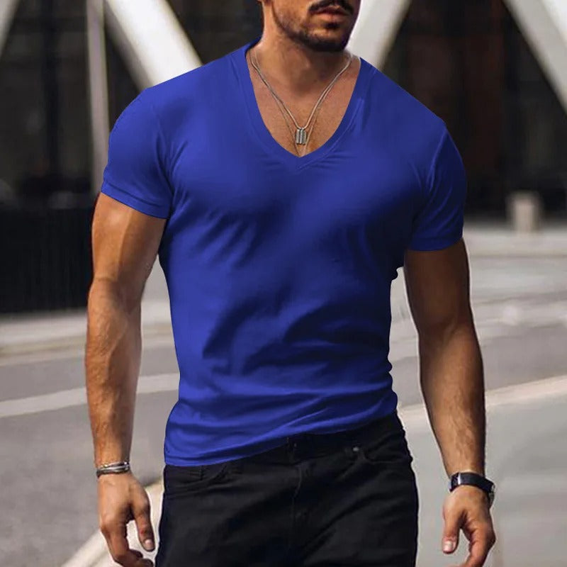 Heren slim fit T-shirt met diepe V-hals – NERO V-SHAPE - Glamorix