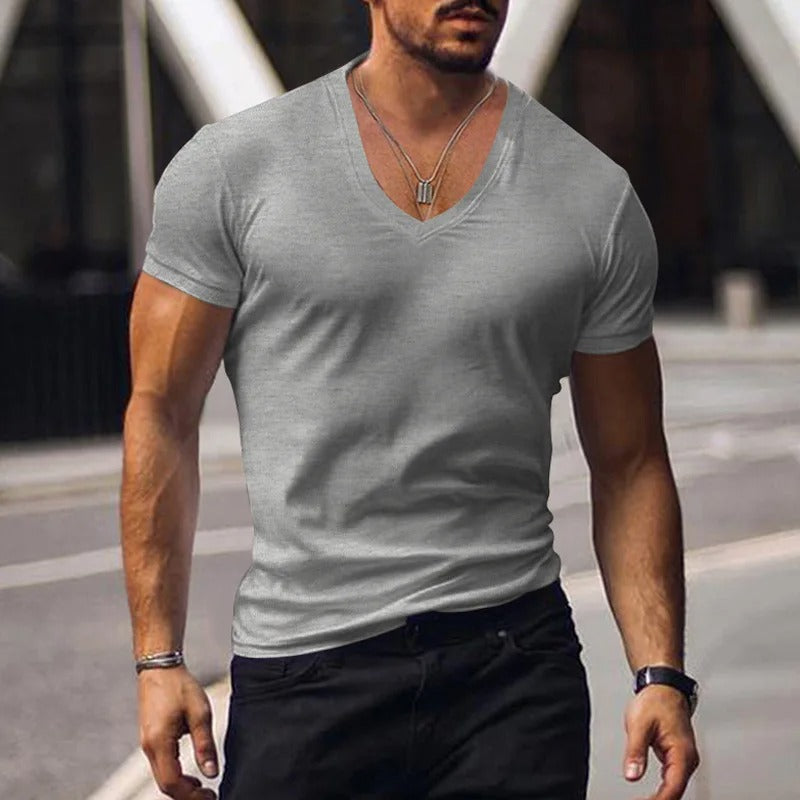 Heren slim fit T-shirt met diepe V-hals – NERO V-SHAPE - Glamorix