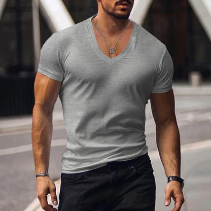 Heren slim fit T-shirt met diepe V-hals – NERO V-SHAPE - Glamorix