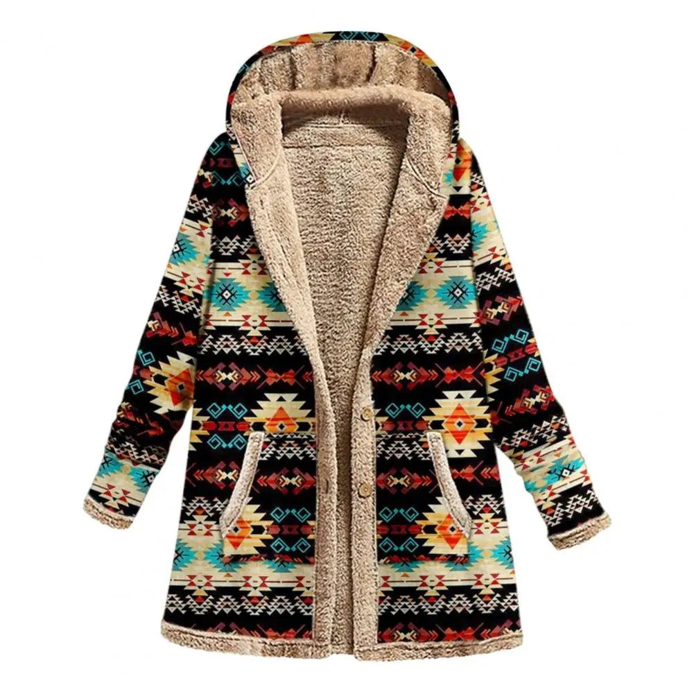 ZAYNA – Tribal print fleece jas met capuchon voor ultieme warmte en stijl