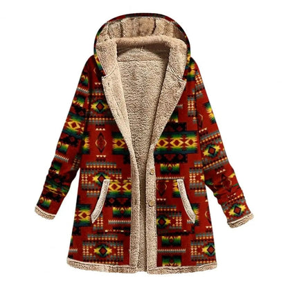 ZAYNA – Tribal print fleece jas met capuchon voor ultieme warmte en stijl