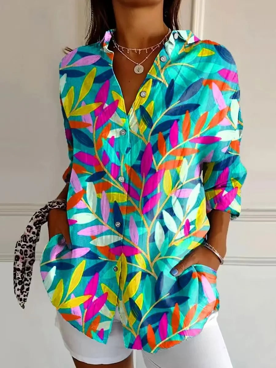 Vrouwelijke dames blouse met kleurrijke bloemenprint – FLORIA BLOOM - Glamorix