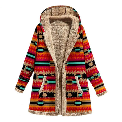 ZAYNA – Tribal print fleece jas met capuchon voor ultieme warmte en stijl