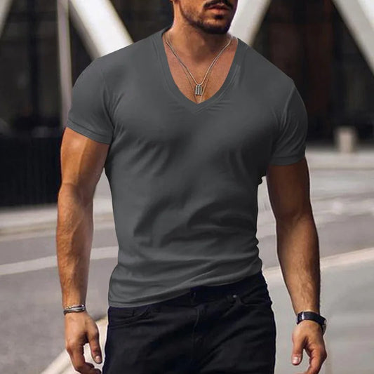 Heren slim fit T-shirt met diepe V-hals – NERO V-SHAPE - Glamorix