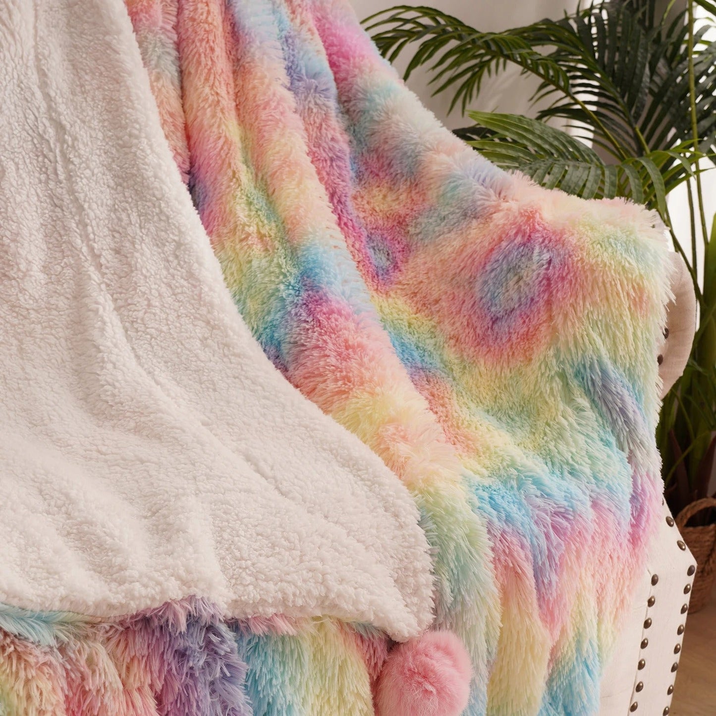 RAINBOWFLUFF – Fluffy pluche regenboog deken, kleurrijk comfort voor alle leeftijden