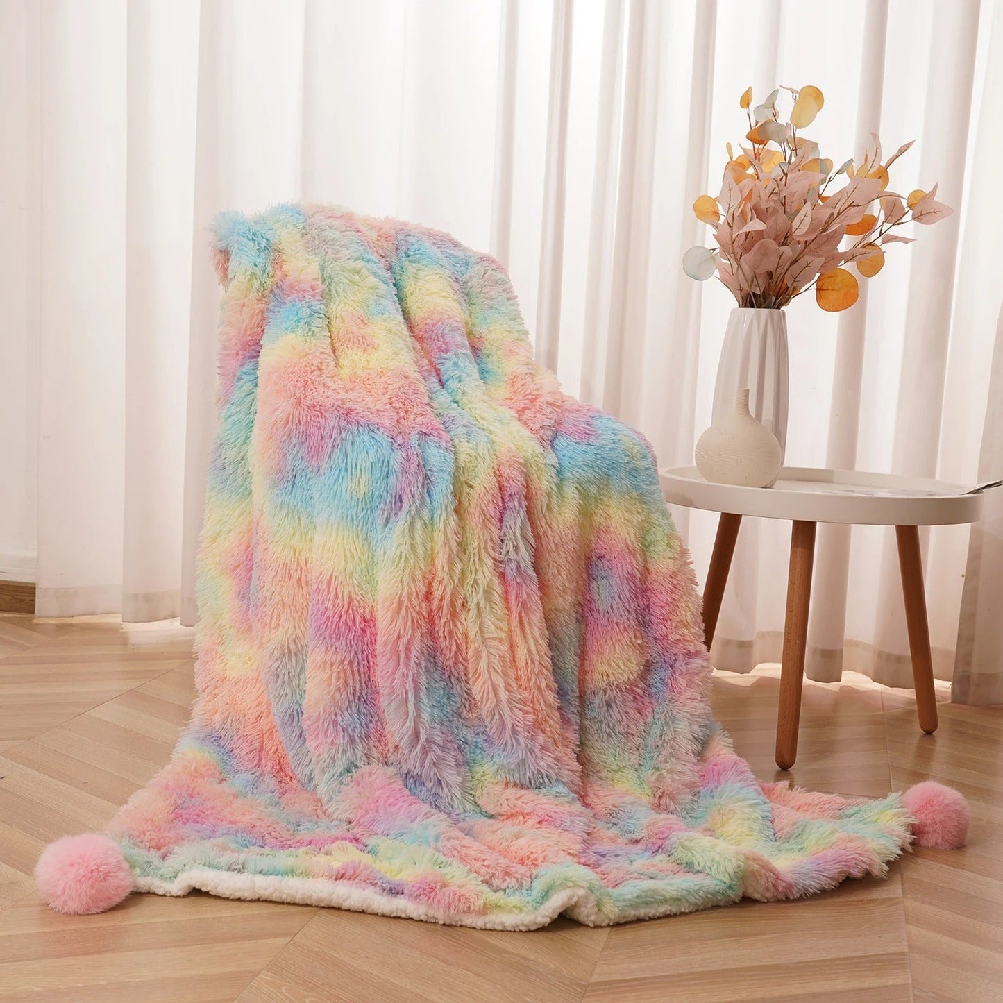 RAINBOWFLUFF – Fluffy pluche regenboog deken, kleurrijk comfort voor alle leeftijden