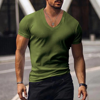 Heren slim fit T-shirt met diepe V-hals – NERO V-SHAPE - Glamorix
