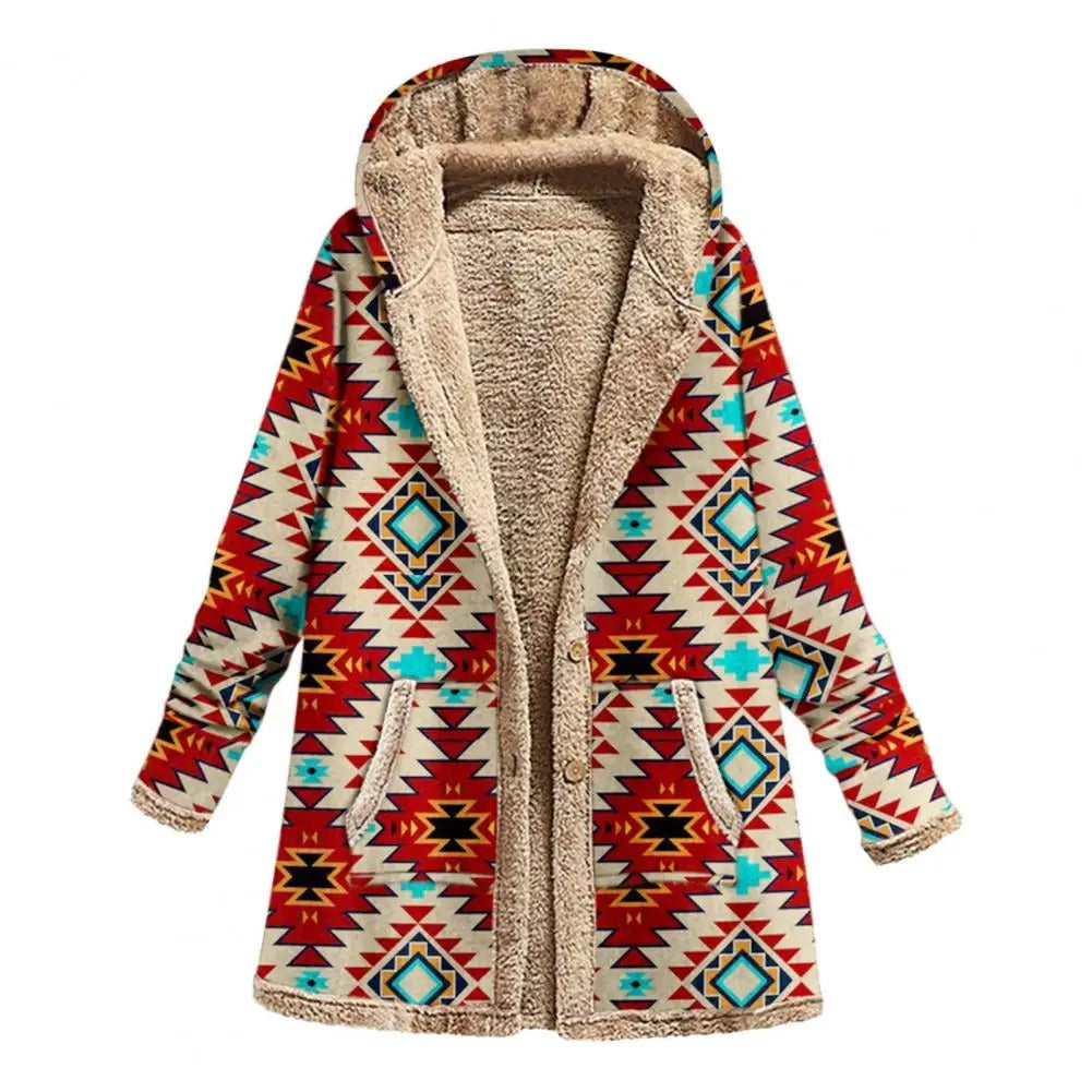 ZAYNA – Tribal print fleece jas met capuchon voor ultieme warmte en stijl