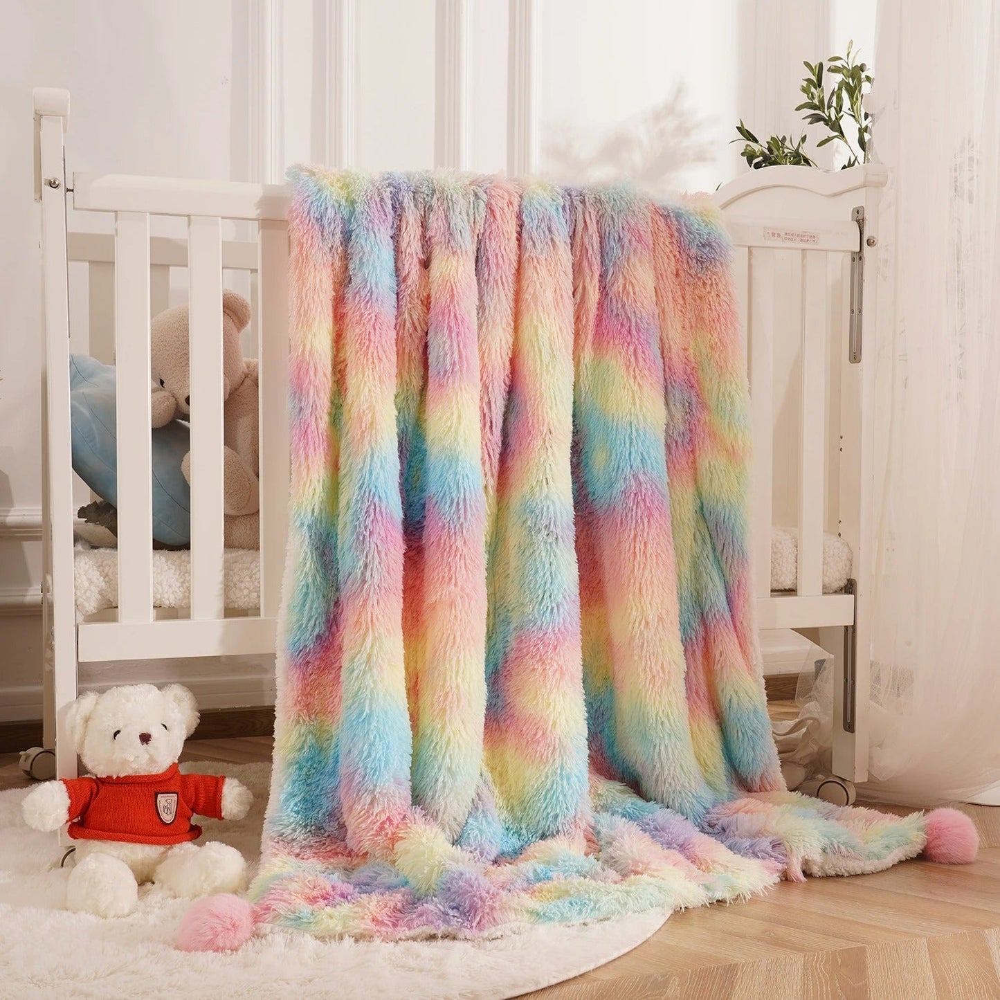 RAINBOWFLUFF – Fluffy pluche regenboog deken, kleurrijk comfort voor alle leeftijden